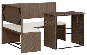 VidaXL L-alakú barna polyrattan kerti kanapé asztallal és párnákkal