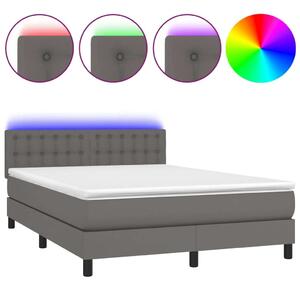 Modern Szürke Ágy - 140x200 cm - Zsebrugós Matraccal és LED-del