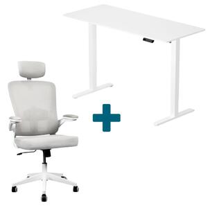 CSOMAGAJÁNLAT | LVN System Lite elektromos asztal + forgószék szett | Fehér 140x60cm elektromosan állítható magasságú íróasztal + fehér forgószék