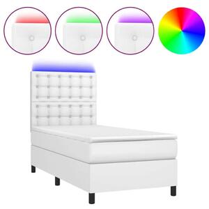Fehér Műbőr Ágy 90x190 cm - LED-es