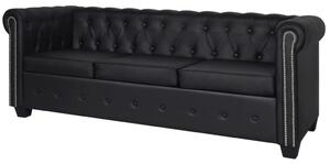 3 személyes fekete műbőr Chesterfield kanapé