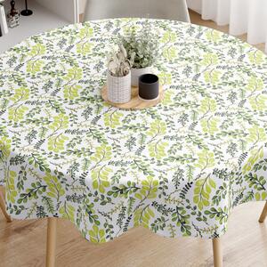 Goldea loneta dekoratív asztalterítő - zöld levelek - kör alakú Ø 140 cm