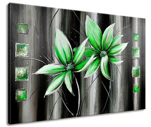 Kézzel festett kép Gyönyöru zöld virágok Méret: 120 x 80 cm