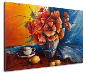 Gario Kézzel festett kép Pipacsokkal teli váza az asztalon Méret: 120 x 80 cm