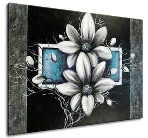 Gario Kézzel festett kép Margitvirág kék háttéren Méret: 100 x 70 cm