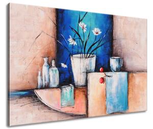 Kézzel festett kép Margitvirágok virágcserépben Méretek: 120 x 80 cm