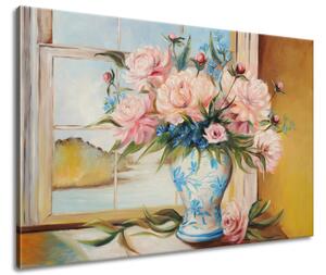 Gario Kézzel festett kép Színes virágok vázában Méret: 100 x 70 cm