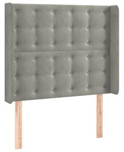 Világosszürke bársony led-es fejtámla 83x16x118/128 cm