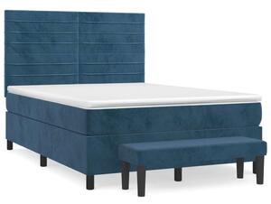 VidaXL sötétkék bársony rugós ágy matraccal 140x190 cm