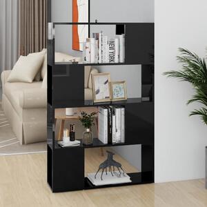 Magasfényű fekete térelválasztó könyvszekrény 80x24x124,5 cm