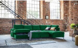 Lofty Lilly zöld kinyitható U alakú bársony kanapé, jobb oldali - Miuform