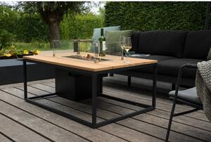 Cosiloft fekete kerti asztal teakfa asztallappal és tűzrakóval, 120 x 180 cm - COSI