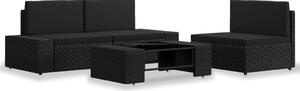 4 részes fekete polyrattan kerti ülőgarnitúra