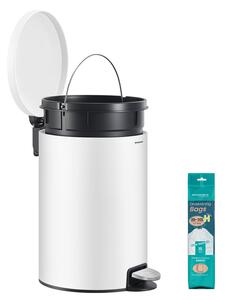Fém kerek konyhai szemetes, 20 L, pedálos, levehető belső vödörrel, fehér