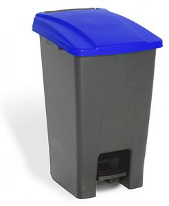 Szelektív hulladékgyűjtő konténer, műanyag, pedálos, antracit/kék, 70L