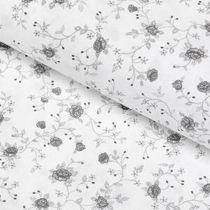Goldea pamut ágyneműhuzat simona - cikkszám 587 szürke rózsavirágok fehér alapon - méteráru szél. 145 cm 145 cm