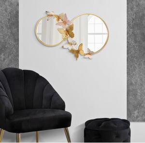 Farfalle fali tükör rózsaszín-aranyszínű dekorral, 81 x 52,5 cm - Mauro Ferretti