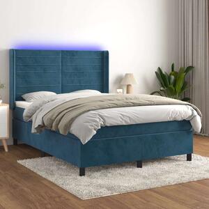 VidaXL sötétkék bársony rugós és LED-es ágy matraccal 140x200 cm