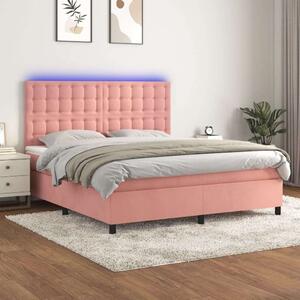 VidaXL rózsaszín bársony rugós és LED-es ágy matraccal 160x200 cm