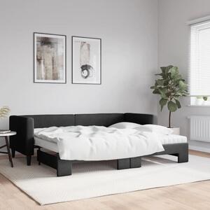 Fekete kihúzható szövet heverő matracokkal 80 x 200 cm
