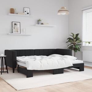 Fekete kihúzható bársony heverő 80 x 200 cm
