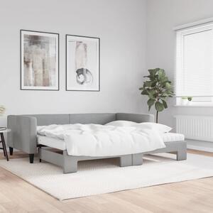 Világosszürke kihúzható szövet heverő matracokkal 100 x 200 cm