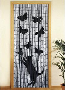 Fekete-szürke bambusz függöny ajtóra 200x90 cm Cat and Butterfly - Maximex