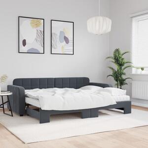Sötétszürke kihúzható bársony heverő matraccal 80 x 200 cm