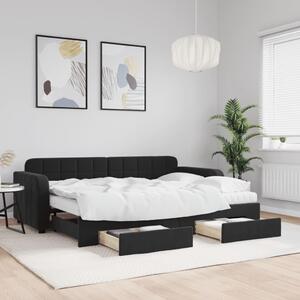 Fekete kihúzható bársony heverő fiókkal 80 x 200 cm