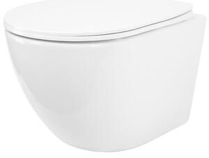 Rea Carlo Mini, falra akasztható wc csésze 490x365x370mm, Perem nélküli Tornado NF + wc ülőke, fehér fényes, REA-C1260