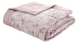 Rózsaszín bársony steppelt ágytakaró franciaágyra 220x220 cm Crushed – Catherine Lansfield