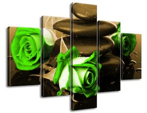 Gario Vászonkép Zöld rózsák és kövek - 5 részes Méret: 150 x 105 cm