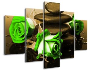 Vászonkép Zöld rózsák és kövek - 5 részes Méret: 150 x 105 cm