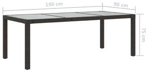 VidaXL barna polyrattan és edzett üveg kerti asztal 190 x 90 x 75 cm