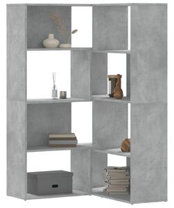 4 szintes betonszürke szerelt fa sarokkönyvespolc 85x85x140 cm