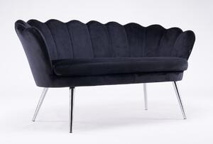 FREY Fekete modern velúr kanapé krómozott lábbal
