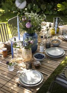 Rinnan kerti asztal, natúr teakfa, fekete porszórt fém váz