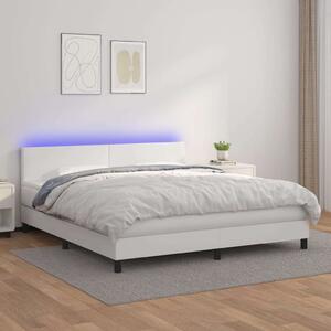 VidaXL fehér műbőr rugós ágy matraccal és LED-del 160x200 cm