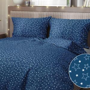 Goldea karácsonyi pamut ágyneműhuzat - cikkszám x- 16 fehér csillagok kék alapon 140 x 200 és 70 x 90 cm