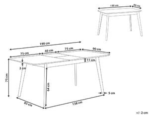 Világosbarna kihúzható étkezőasztal 150/190 x 90 cm MADOX