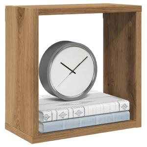4 db kézműves tölgyszínű szerelt fa fali kockapolc 30x15x30 cm