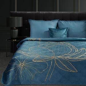 Tervező ágytakaró LOTOS kék arany motívummal Szélesség: 170 cm | Hossz: 210 cm