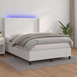 VidaXL fehér műbőr rugós ágy matraccal és LED-del 140x200 cm