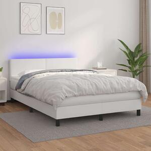 VidaXL Ágy - Fehér Műbőr - 140x190 cm - LED