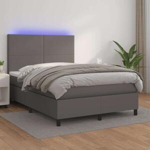 VidaXL szürke műbőr rugós ágy matraccal és LED-del 140x190 cm