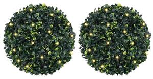 2 db zöld mesterséges boxwood gömbök LED fényekkel 45 cm