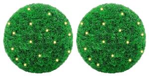 2 db zöld mesterséges boxwood gömbök LED fényekkel 35 cm