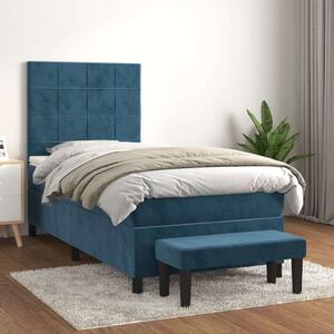 VidaXL sötétkék bársony rugós ágy matraccal 90x190 cm