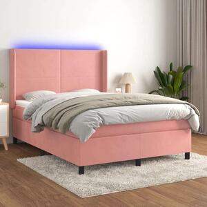 VidaXL rózsaszín bársony rugós és LED-es ágy matraccal 140x190 cm