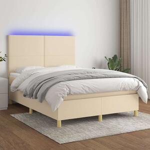 VidaXL Krémszínű Ágy Matraccal - 140x200 cm - LED Világítással